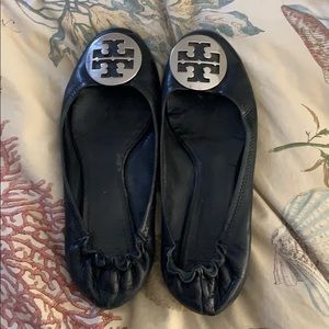 Black/silver Tory Burch Reva Flats
